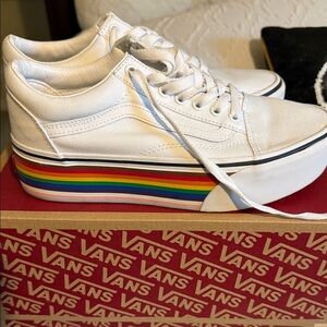 Vans Women's White Sneakers with Rainbow Platform